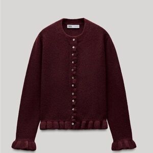Zara Burgundy Ruffled Sleeve Sweater